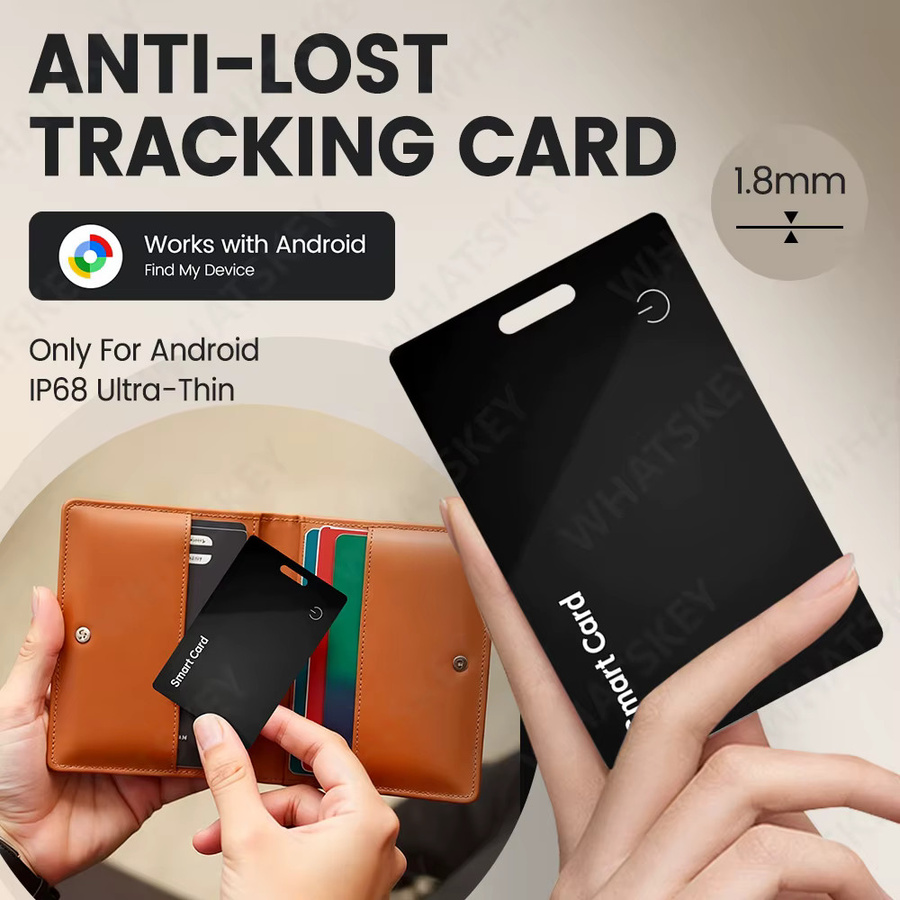 Android Slim Wallet Tracker Karte mit Google Find My Device Unterstützung, wiederaufladbarer Bluetooth Gepäck-Tracker für Android, kabelloses Laden, in Schwarz oder Blau - Bild 3