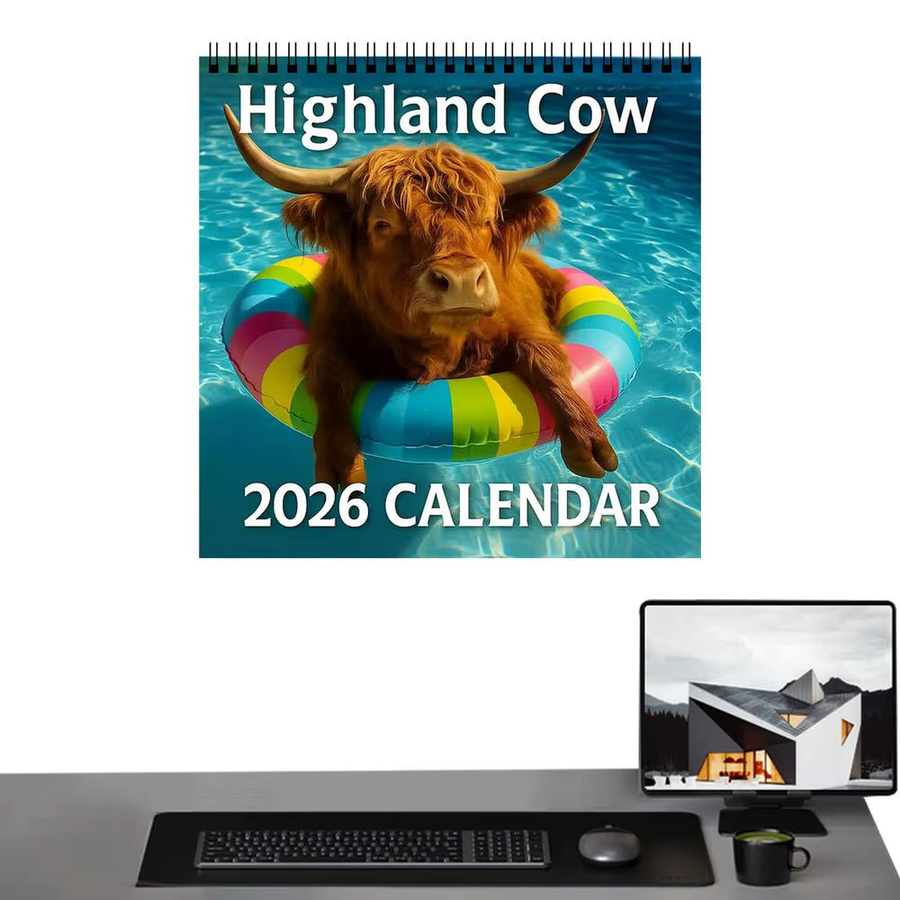 Wandkalender 2026 mit Hochlandkuh Motiv, 12 Monate Monatsplaner aus dickem Papier, Mehrfarbig - Bild 6