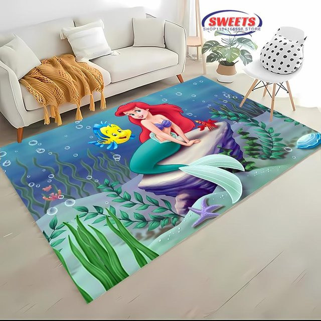 Rutschfester Kinderteppich mit Meerjungfrau Arielle Motiv von LjqEight in Blau, B/L: 80 x 120 cm - Bild 1
