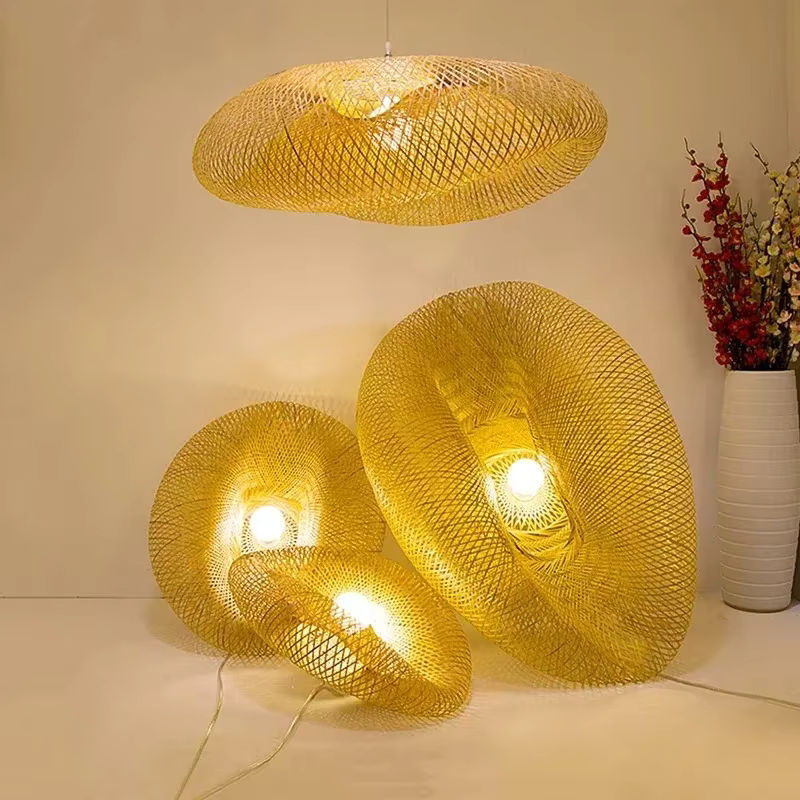 JOYINLED Vintage Pendelleuchte aus Bambus und Rattan in Braun mit warmweißem LED-Licht für Wohnzimmer und Küche - Bild 5
