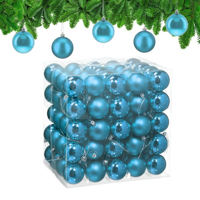 Relaxdays Weihnachtskugeln aus Polystyrol in Petrol, 100er Set mit mattem und glänzendem Finish, Durchmesser: 6 cm bis 7 cm - Bild 1