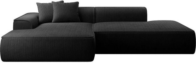 Vente-unique Sofa Erynel in L-Form mit Cord-Bezug, Schwarz, Breite: 305 cm - Bild 1