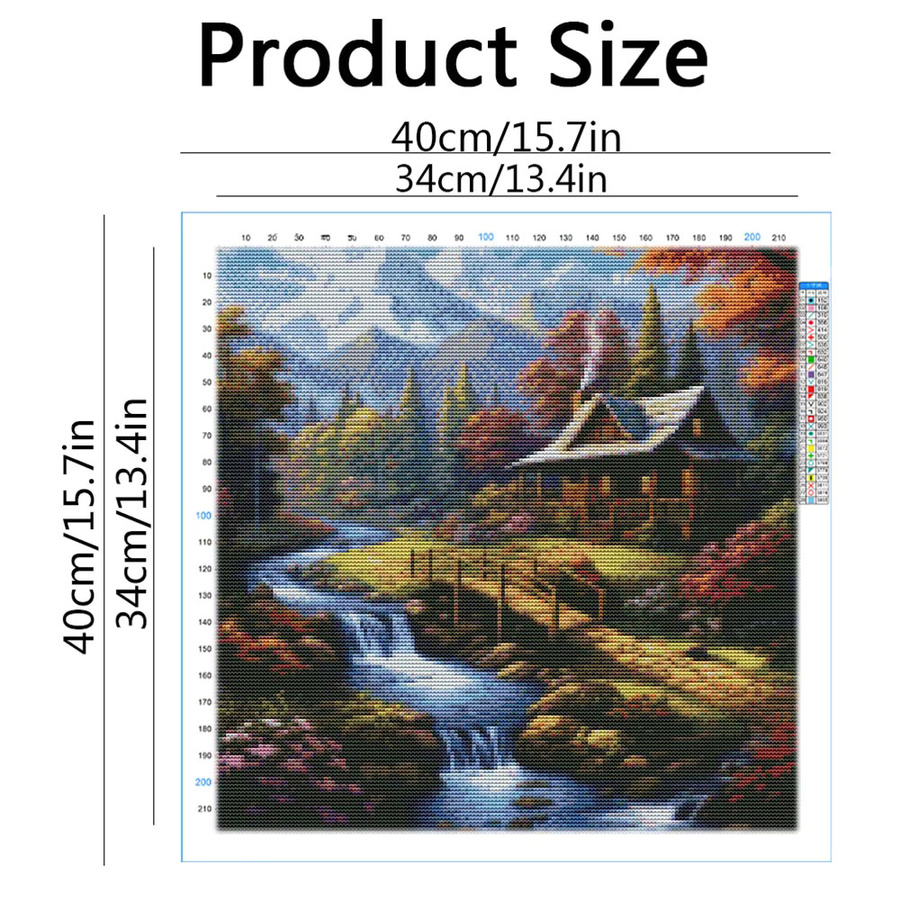 HUACAN Kreuzstich DIY Stickerei Set Landschaft mit Natur und Wasserfall auf bedruckter Leinwand, Mehrfarbig - Bild 2