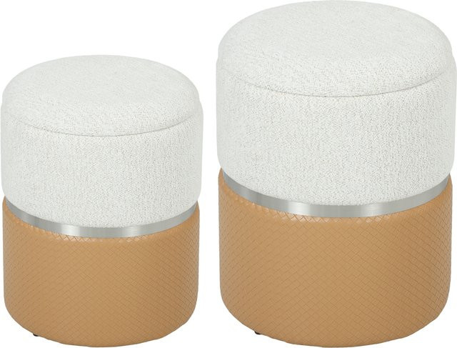HOMCOM 2er-Set Aufbewahrungspoufs aus Chenille und PU-Leder, runde gepolsterte Sitzbänke für Wohnzimmer, Schlafzimmer oder Flur, Braun und Creme - Bild 1