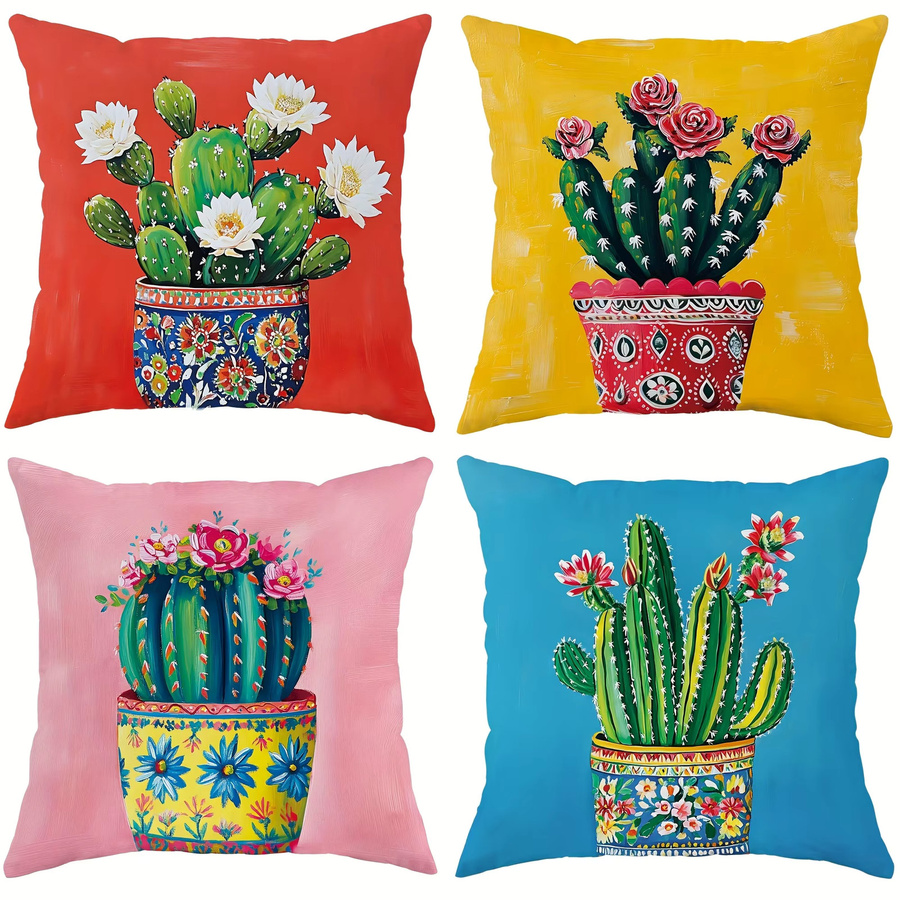 VIKAMA Kissenbezüge im tropischen Bohemian-Stil mit floralem Kaktusblüten-Design, mehrfarbig (Rot, Grün, Gelb), quadratisch, B/T/H: 30 x 30 x 30 cm - Bild 2