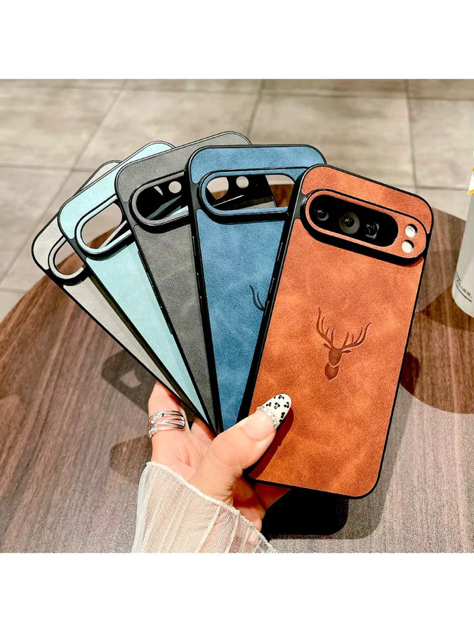 Google Retro-Lederhülle mit Hirschkopf-Design in Grau für Google Pixel 10, 9 Pro XL, 8 und 7 A Pro, Stoßfeste Silikon-Schutzhülle für Vollschutz - Bild 2