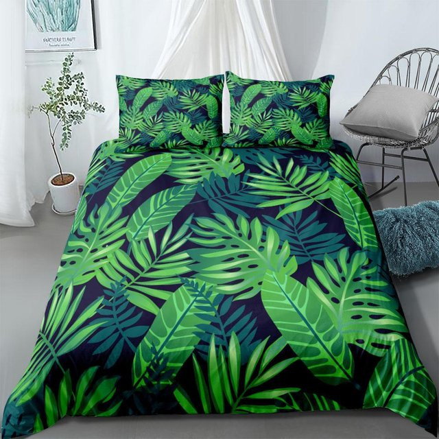 Bettwäsche-Set Tropische Riesenblätter von Binchi Outdoor Product in Grün mit floralem Design, Material Mikrofaser/Polyester, B/H: 200 x 200 cm - Bild 1