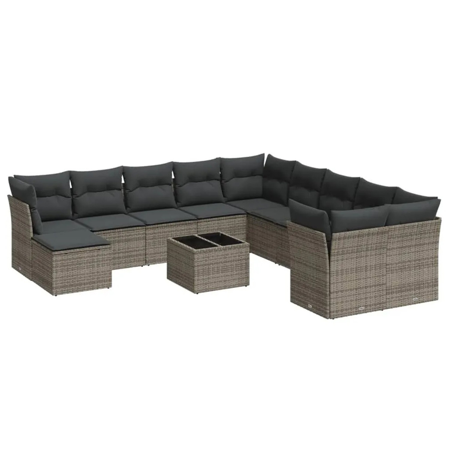 vidaXL 12-tlg. Garten-Sofagarnitur in L-Form aus Poly-Rattan und Metall mit Kissen in Grau - Bild 2