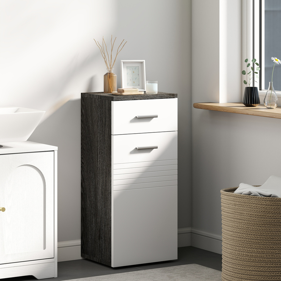 Aosom Badezimmerschrank aus Holz mit Schublade und Tür in Weiß und Schwarz, B/T/H: 35 x 30 x 77,5 cm - Bild 2