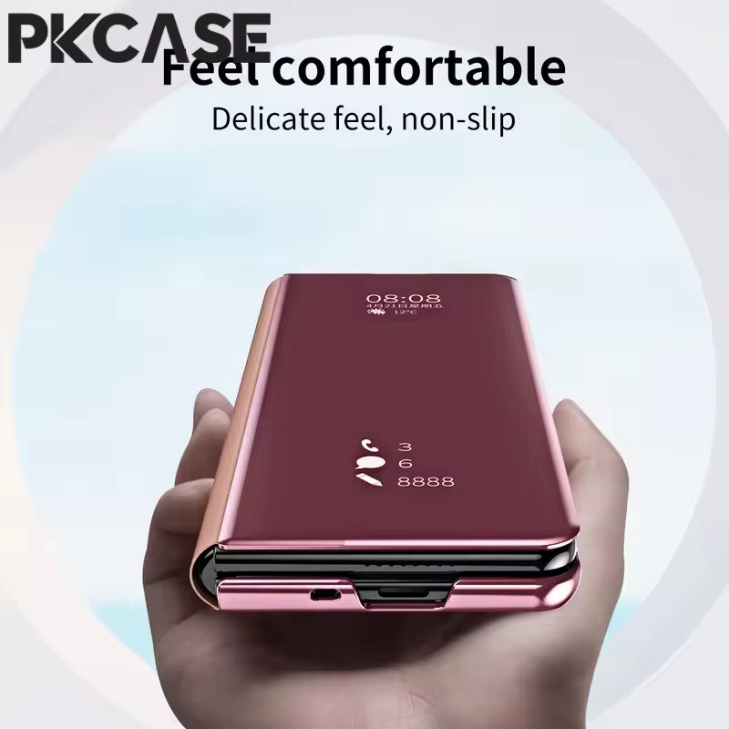 PKCASE Smart Mirror Flip Handyhülle aus Leder für Samsung Galaxy Z Fold 8 Z Fold 7 Z Fold 6 Z Fold 5 Z Fold 4 Z Fold 3 5G in Gold und Pink - Bild 5