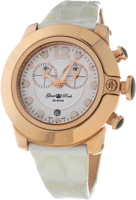GLAM ROCK Armbanduhr, Quarz, Edelstahl, Weiß, 44 mm, Damen - Bild 1