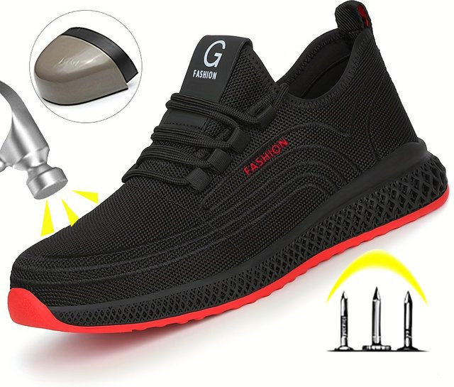 QUELERK Sicherheitsschuhe mit Stahlkappe in Schwarz, atmungsaktive Arbeitsschuhe für Damen und Herren nach EN ISO 20345 - Bild 1
