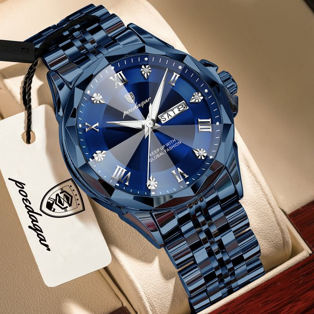 POEDAGAR Armbanduhr Edelstahl, Quarz, Blau, Herren - Bild 1