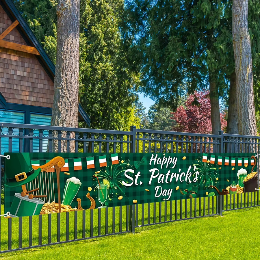 VIKAMA Happy St. Patrick's Day Banner mit Kleeblatt-Motiv und Buchstaben, grüne Party-Dekoration als Hängezubehör - Bild 2