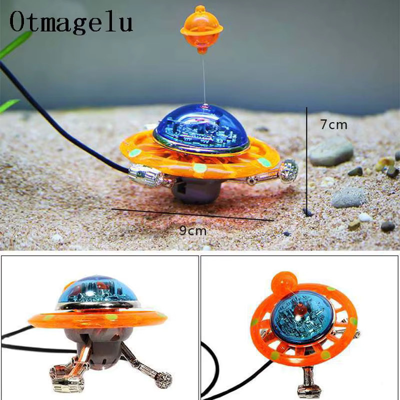 Otmagelu Schwebende UFO-Aquariumfigur in Orange aus Kunststoff zur Dekoration deines Fischbeckens - Bild 2