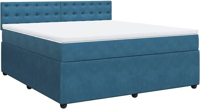 vidaXL Boxspringbett mit Matratze in Blau und Weiß aus Samt mit USB-Anschluss und Unterbettbeleuchtung, B/T: 180 x 200 cm - Bild 1