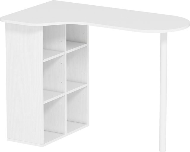HOMCOM Schreibtisch mit geschwungener Tischplatte und 4 verstellbaren Regalen, Weiß, B: 100 cm, T: 59 cm, H: 75,5 cm - Bild 1