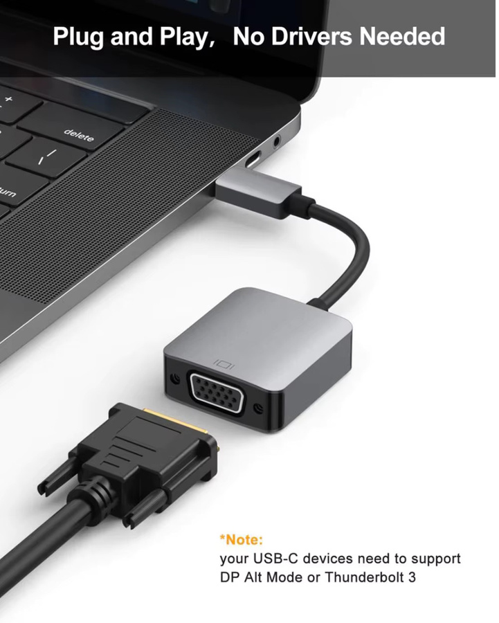 VBDWRM USB-C auf VGA Adapter Kabel für iPhone 15 Pro/Max, MacBook Pro/Air und Dell XPS 15/13 - Bild 2