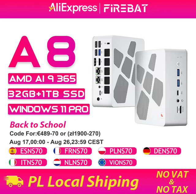 Firebat A8 Mini PC Gaming Desktop Computer mit AMD Ryzen AI 9 365, 32GB DDR5, 1TB SSD, Windows 11 Pro, WiFi 6, Weiß - Bild 1