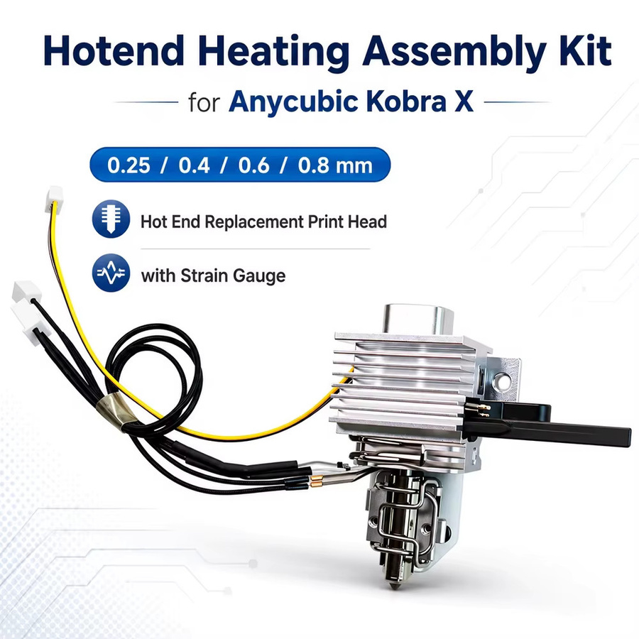 Anycubic Schnellwechsel-Hotend-Kit mit Dehnungsmesssensor in Silber, kompatibel mit Anycubic Kobra X, Ersatz-Druckkopf für FDM 3D-Drucker mit 0,25-0,8 mm Düse - Bild 2