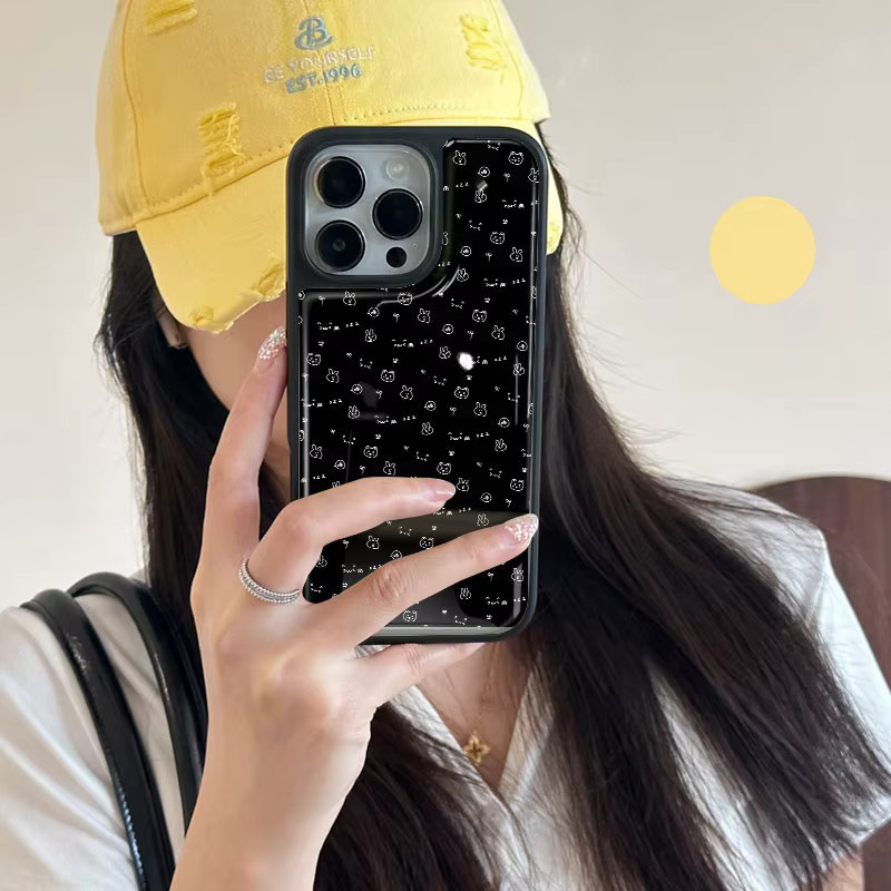 AIR PLUS Handyhülle im koreanischen Stil mit niedlichem Hasen-Design für iPhone 11 bis iPhone 17 Pro Max, Farbe: Schwarz - Bild 2