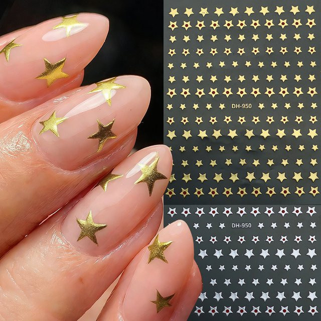 Full Beauty Nagelaufkleber Stern, Gold und Silber, Metallic, 2 Stück - Bild 1