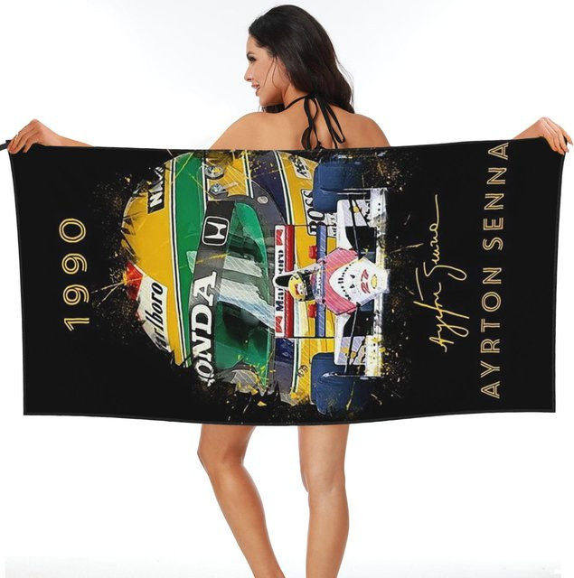 Ayrton Senna Rennwagen Strandtuch aus weicher Mikrofaser, schnelltrocknend und saugfähig, Mehrfarbig, B/H: 70 x 140 cm - Bild 1