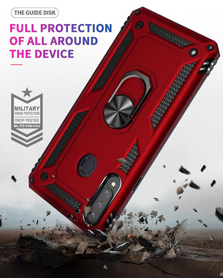 Stoßfeste magnetische Rüstung-Schutzhülle für Samsung Galaxy A10 A20 A30 A50 A70 A20E A12 A21S A51 A71 A6 A8 A9 Plus mit Metallring in Rot - Bild 3