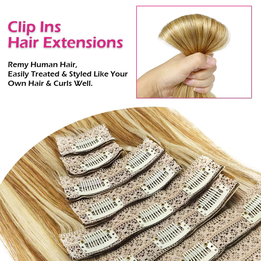 mayfive Clip-In-Haarverlängerungen, Remy-Echthaar, P8/613, 120 g, 8 Stück - Bild 3