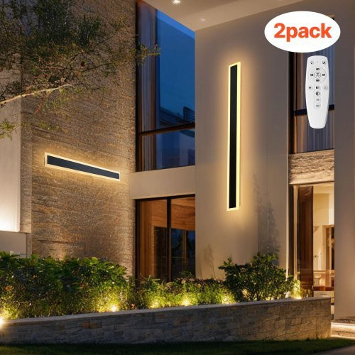 VEVOR 2er-Pack Moderne Außenwandleuchten Linear Strip, IP65 Wasserdicht und Rostfrei, Dimmbar mit Fernbedienung, Up-Down Licht für Haus, Veranda, Terrasse und Garage, Länge: 100 cm - Bild 1