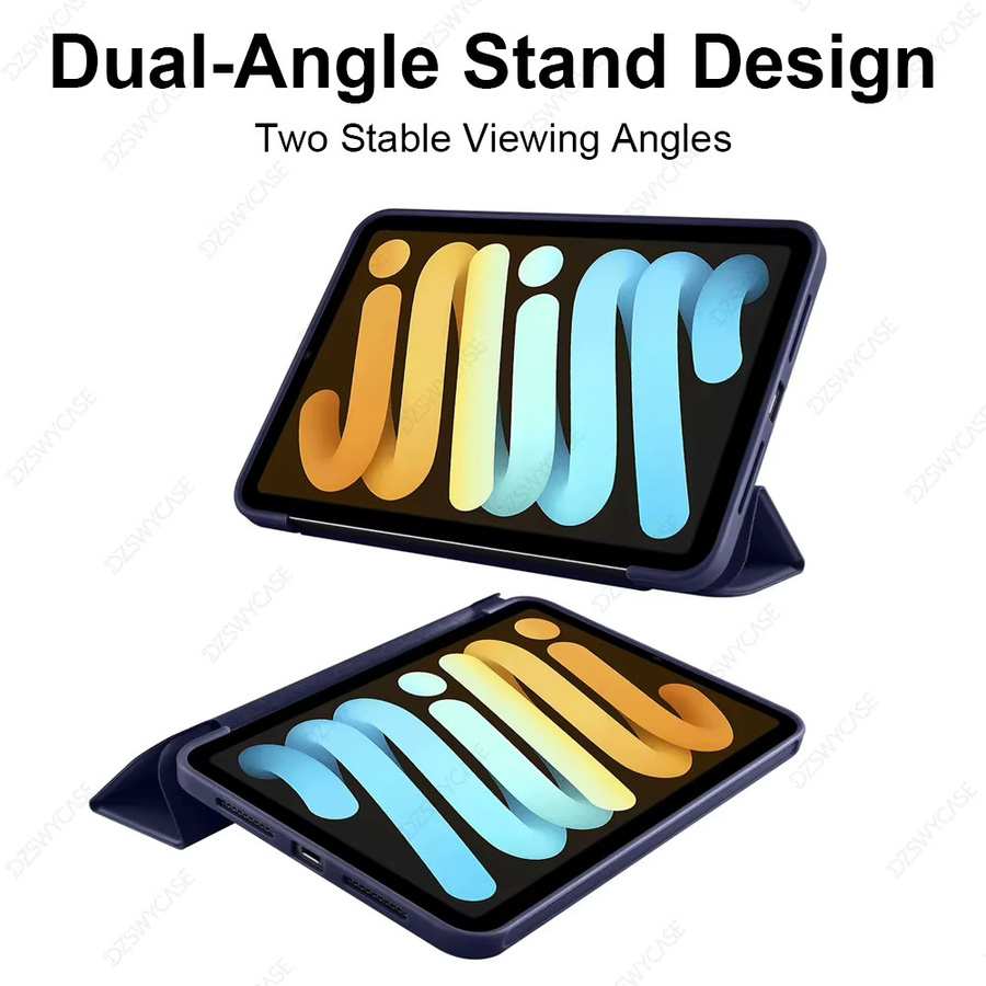 DZSWYCASE Schutzhülle für iPad Mini 7 (A17 Pro) 2024 und iPad Mini 6 (8,3 Zoll) mit dreifach faltbarem Ständer, Silikon-Rückseite und automatischer Schlaf-Wach-Funktion in Pink oder Blue - Bild 4