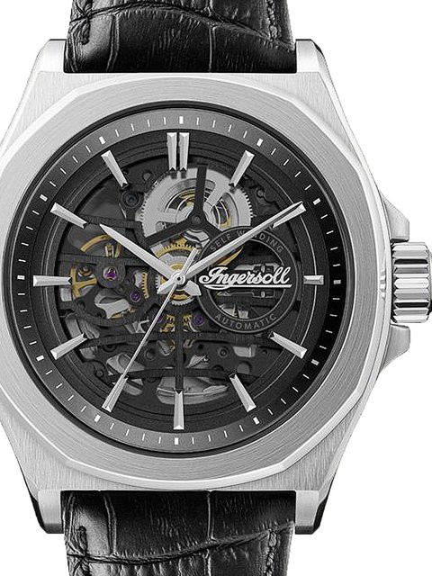 Ingersoll Automatik Herrenuhr, Edelstahl, 46 mm, Leder, Schwarz, 5 ATM - Bild 1