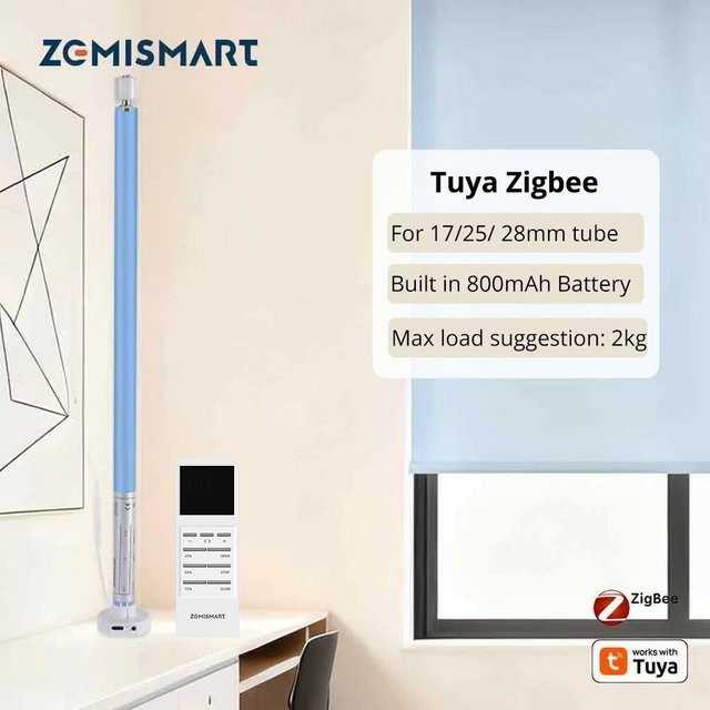Zemismart Zigbee Smart Rollosmotor wiederaufladbar in Weiß für 17 mm, 25 mm und 28 mm Rohre, kompatibel mit Tuya Smart Life App - Bild 1