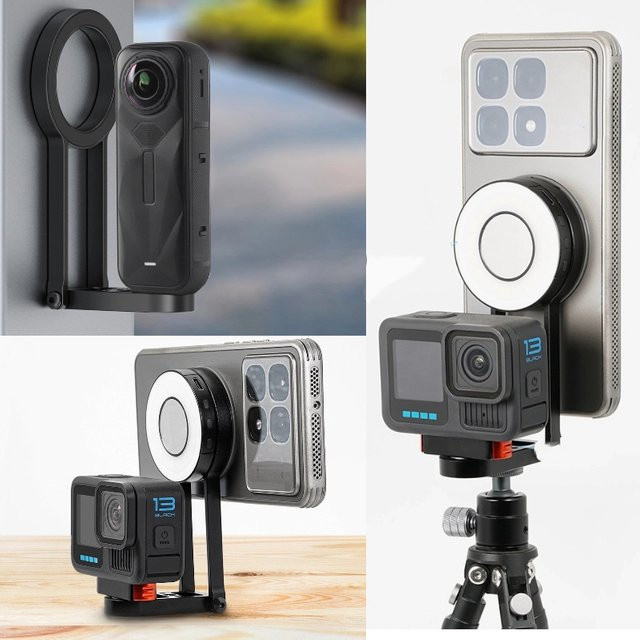 XT-XINTE Faltbarer Selfie Stick und Stativ mit magnetischer Telefonhalterung für iPhone, GoPro, Insta360 und DJI OSMO Pocket 3 in Schwarz - Bild 1