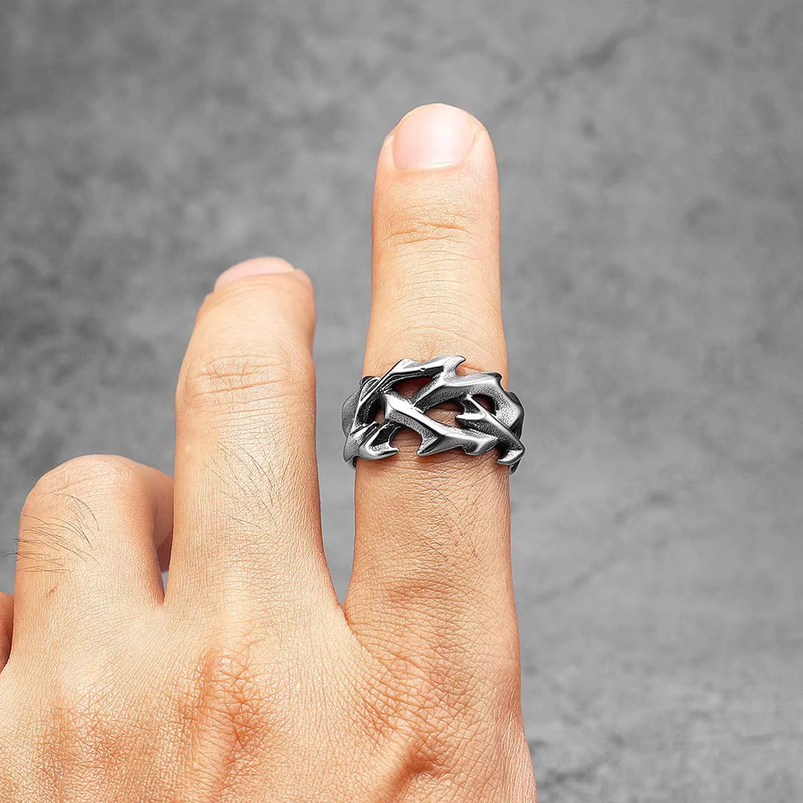 Metal Town Ring Jesus Dornen Krone, Edelstahl, Silber, Punk, Unisex - Bild 2
