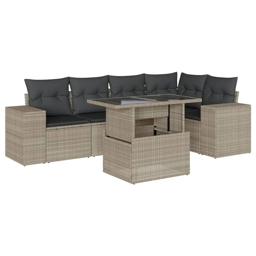 vidaXL 6-teilige Garten-Sofagarnitur in L-Form mit Kissen und Couchtisch, Anthrazit/Grau, Poly Rattan und Metallgestell - Bild 2