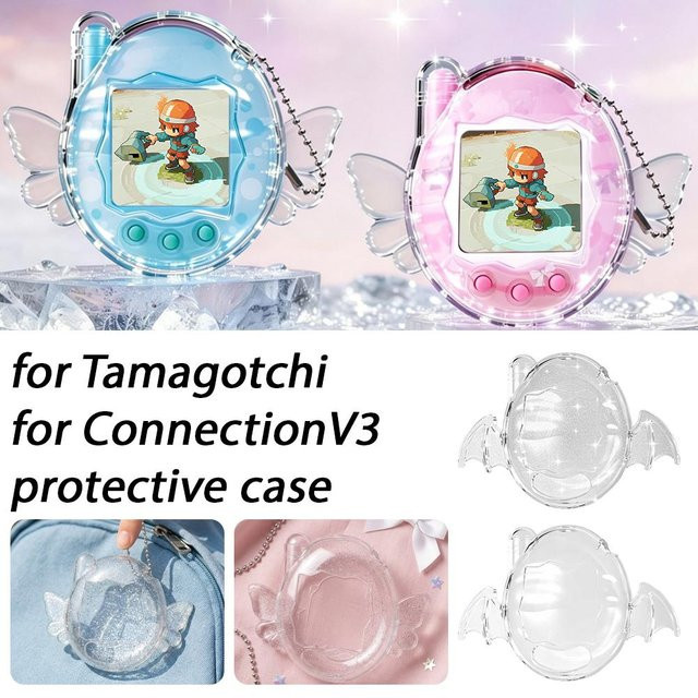 Transparente Schutzhülle mit Glitzer-Effekt und Flügeln für Tamagotchi Connection V3, stoßfeste harte Abdeckung - Bild 1