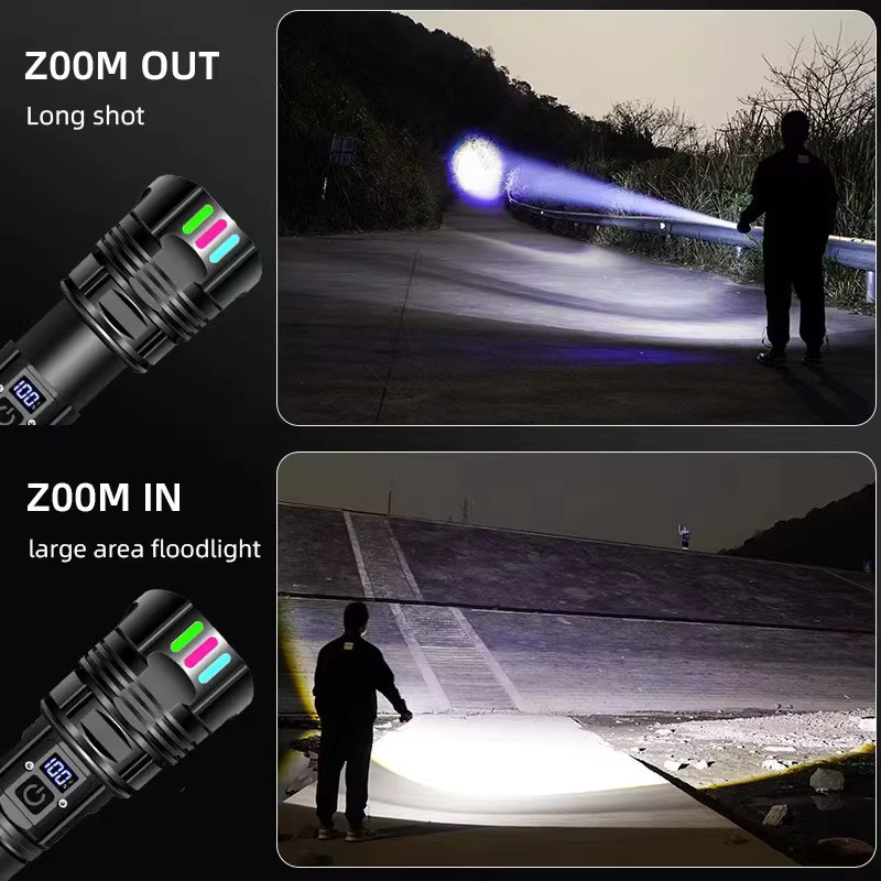 JIASHUAIXIN LED-Scheinwerfer Taschenlampe mit Zoom und fluoreszierendem Film in Schwarz - Bild 2