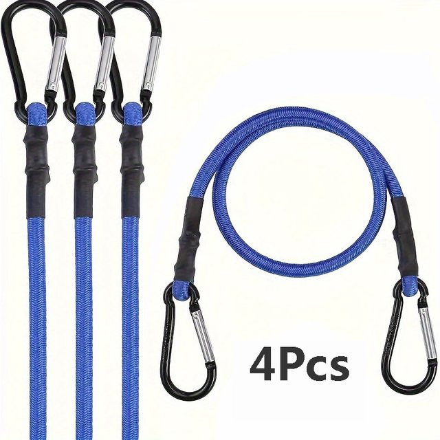 4 Stück elastische Latex-Seilriemen mit Hakenschnallen und Schnappringen in Blau von Vanaheimr - Bild 1