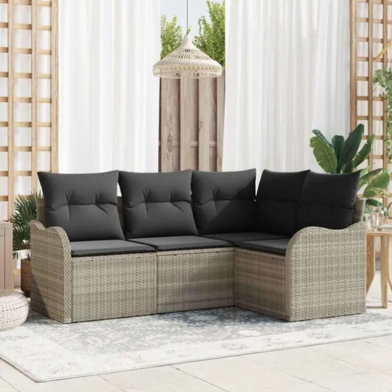 4-teiliges Vidaxl Garten-Sofa-Set aus Polyrattan mit Kissen in Grau - Bild 1