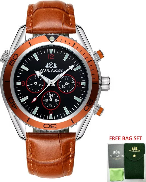 PAULAREIS P Armbanduhr Automatik, Edelstahl, Leder, Schwarz, Herren - Bild 1