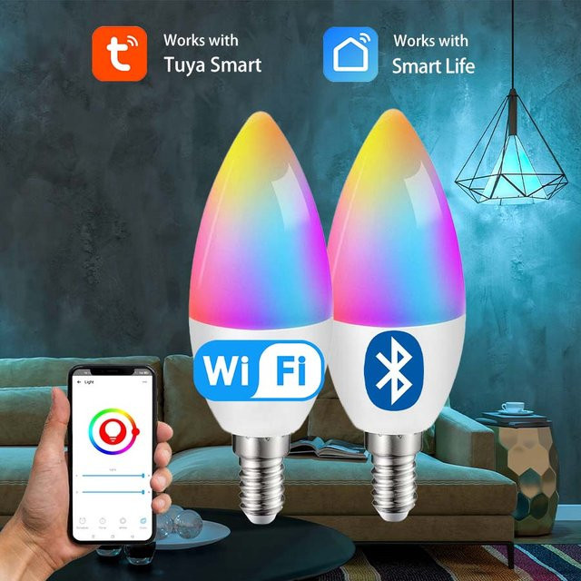 GGBEE Smart LED Kerzenlampe E14 RGB Multicolor mit App-Steuerung via Tuya Smart Life und Bluetooth für Wohnzimmer und Schlafzimmer - Bild 1