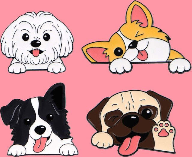 Brosche Metall, Cartoon-Hunde, Bunt, Unisex - Bild 1