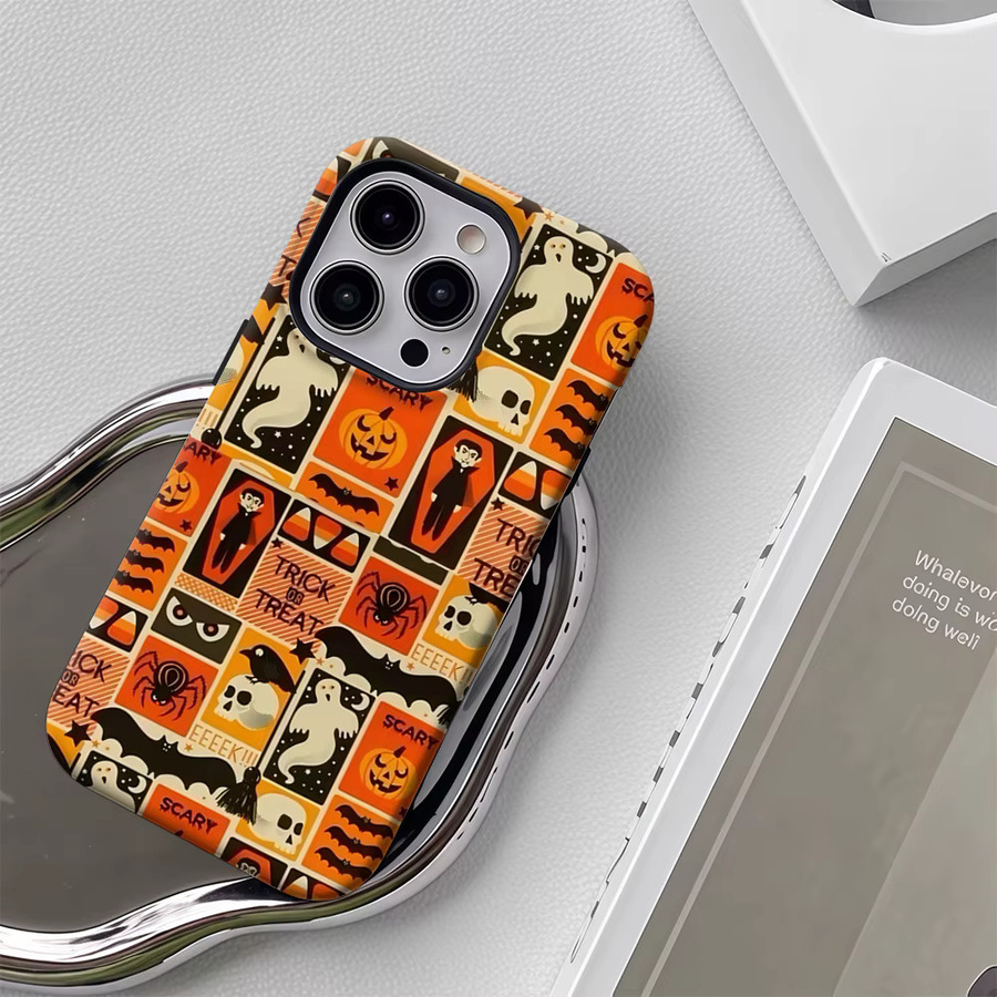 Halloween-Icons Handyhülle mit doppelschichtiger Rückabdeckung für Apple iPhone 17 16 15 14 13 12 Pro Max Plus in Multicolor - Bild 5
