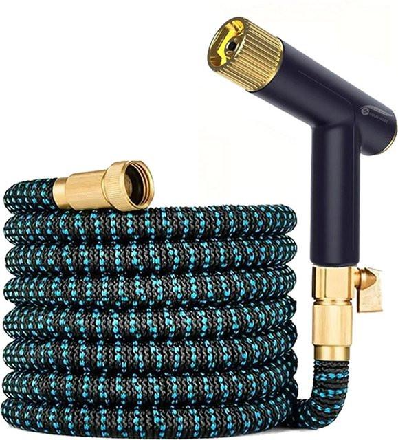 FLOWERS SPRAL Erweiterbares Gartenschlauch-Set mit Metall-Wasserpistole in Schwarz, Blau und Multicolour - Bild 1