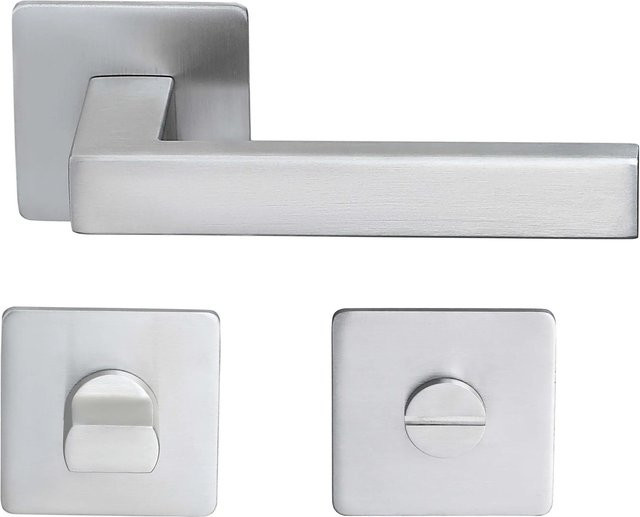 MeinTürgriff Drückergarnitur Trento WC mit Flachrosette aus Edelstahl in Silber Matt, B/H: 160 x 160 mm, Tiefe: 60 mm - Bild 1