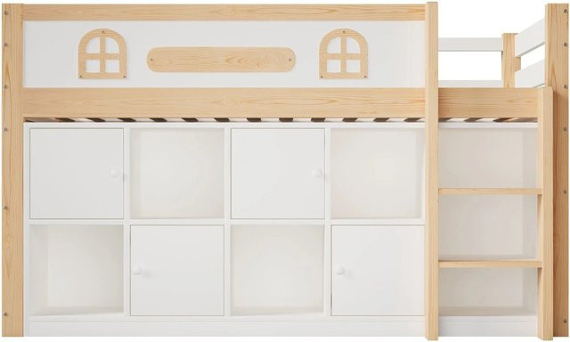 Merax Halbhochbett für Kinder mit Kreidetafel und Stauraum, Weiß, B/T/H: 90 x 200 x 120 cm - Bild 1