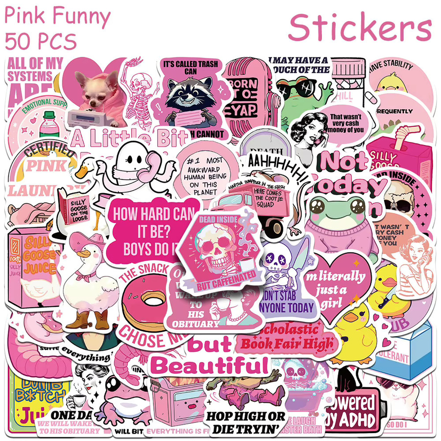 50 Stück Cartoon Aufkleber in Rosa für Laptop, Scrapbook und Skateboard, wasserfeste DIY ästhetische Sticker - Bild 2