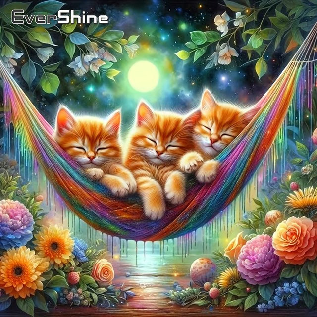 Evershine DIY Diamant-Mosaik Set mit Katzen- und Blumenmotiv für Kinder, rund, Mehrfarbig, B/T/H: 20 x 20 x 20 cm - Bild 1