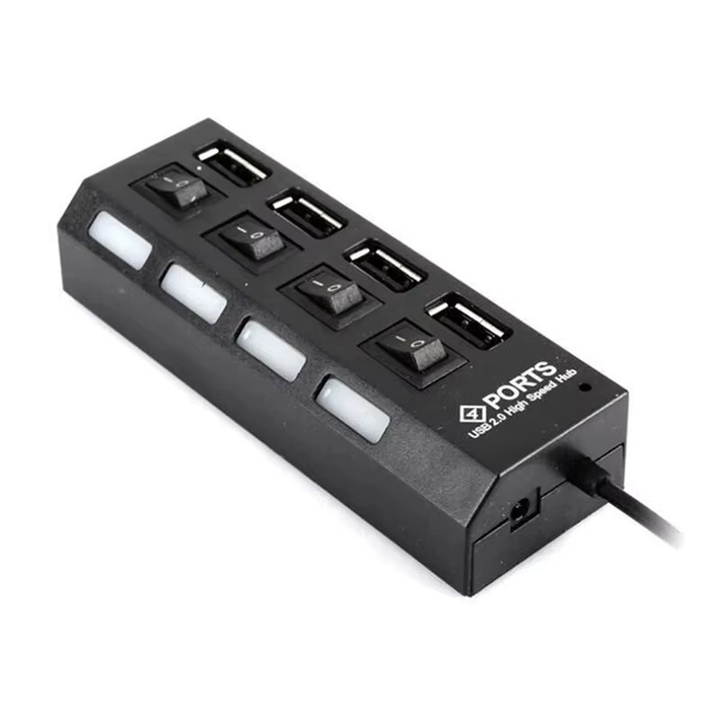 VORILYNEX 4-in-1 USB 2.0 Hub mit 4 Ports und LED-Anzeige, USB-Verteiler mit Ein/Aus-Schalter in Schwarz - Bild 3